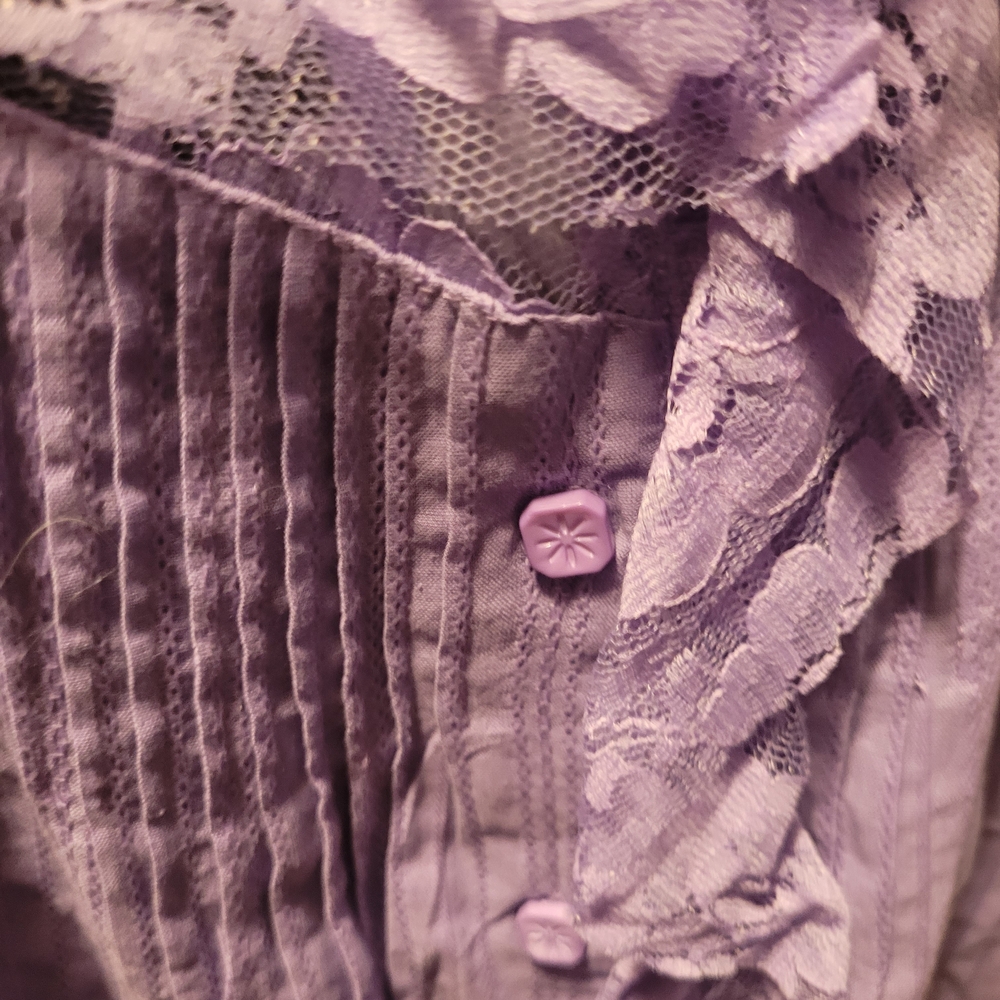 Roaman's Lavender Ruffle Button-Down Top - Picture 5 of 12